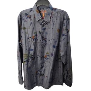 Visconti Signature Series Long Sleeve Blue Gray Splatter Shirt Size Large‎